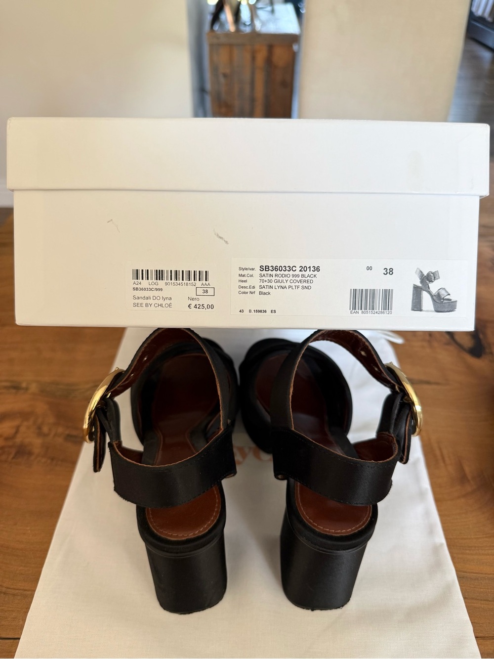 $405.81 See By Chloé Black Satin 110mm platform sandals size 38 - Picture 10 of 10